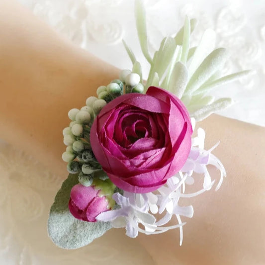Artificial wedding wrist corsage with realistic flowers