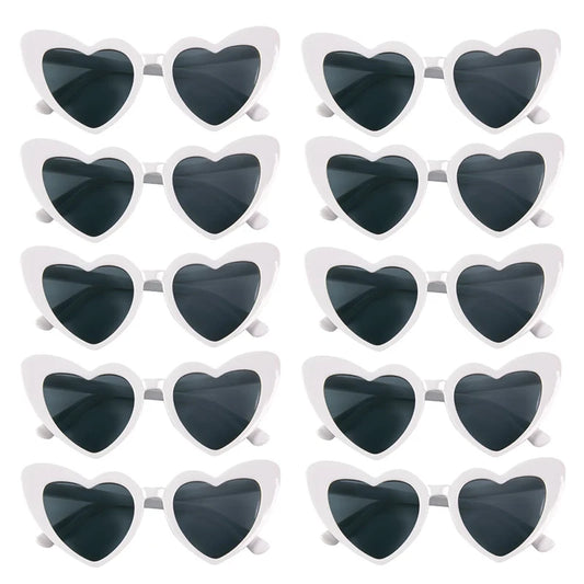 Pack of 10 heart shaped wedding favour glasses in assorted colours