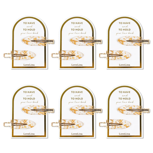 6 Pairs of Gold Bridal Party Make-up Hair Setting Clips on sentimental gift card.