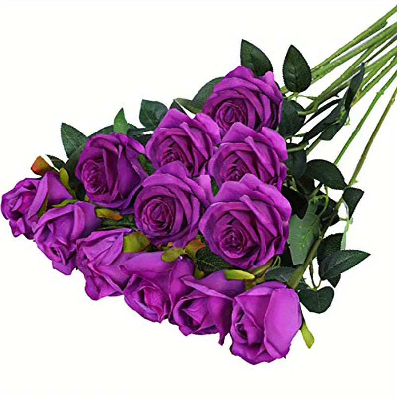 12 Rose Artificial Flowers (Various Colours)