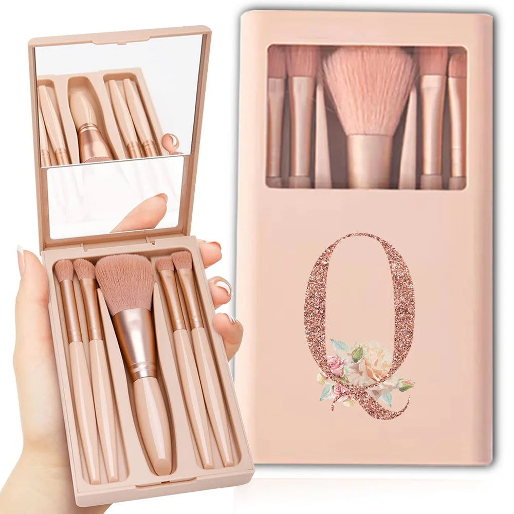 Makeup Brush Set with Case & Mirror