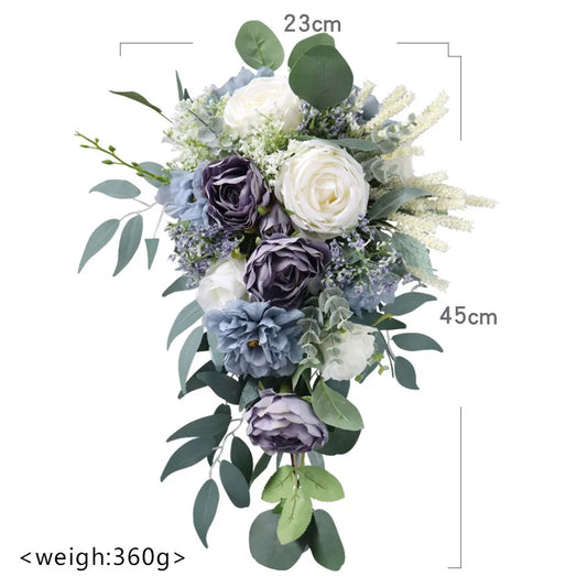 Blue & White Cascading Bridal Bouquet