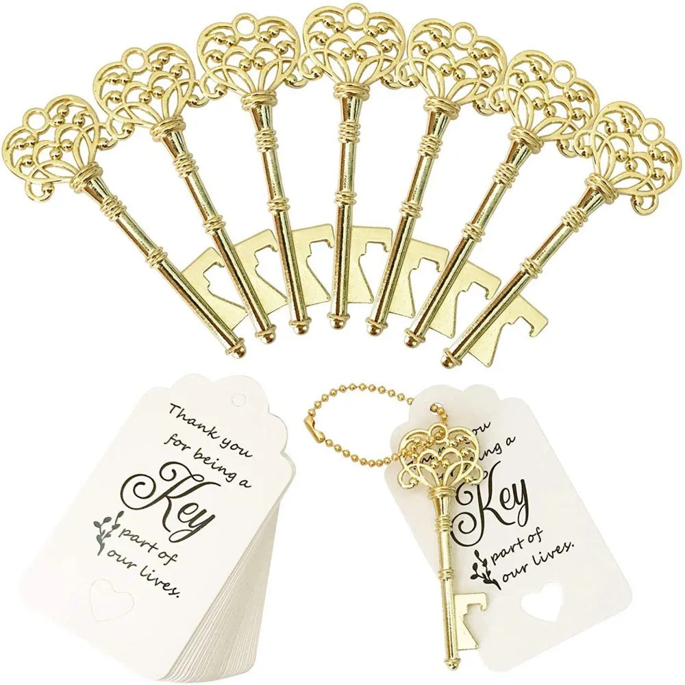 Vintage key bottle opener wedding favour with thank you tag – elegant guest gift in set of 10, 20 or 50