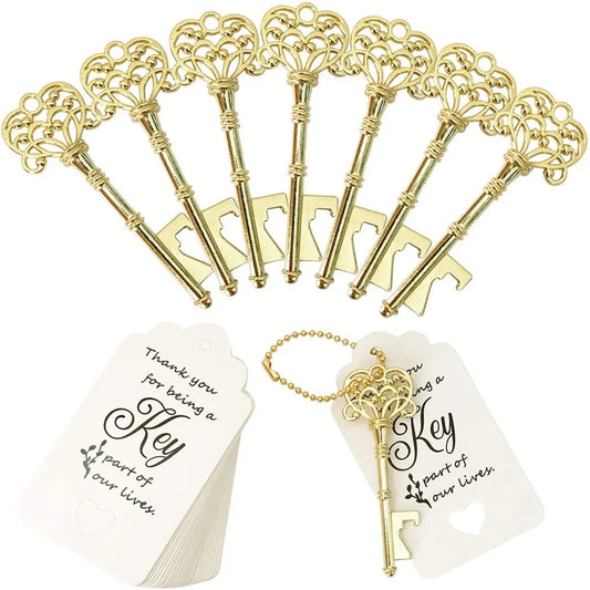 Vintage key bottle opener wedding favour with thank you tag – elegant guest gift in set of 10, 20 or 50