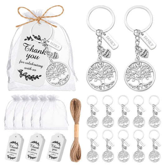 Tree of Life wedding keychain favour with gift bag and thank you card