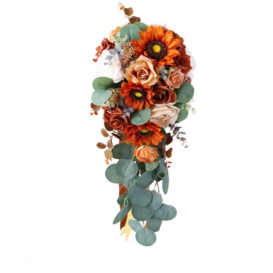 Sunflower & Rose Cascading Bridal Bouquet