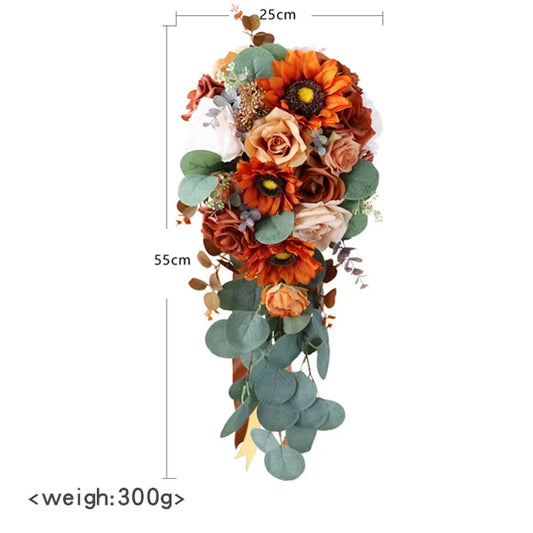 Sunflower & Rose Cascading Bridal Bouquet