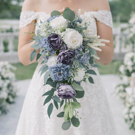 Blue & White Cascading Bridal Bouquet