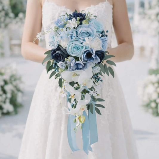 Blue & White Cascading Bridal Bouquet